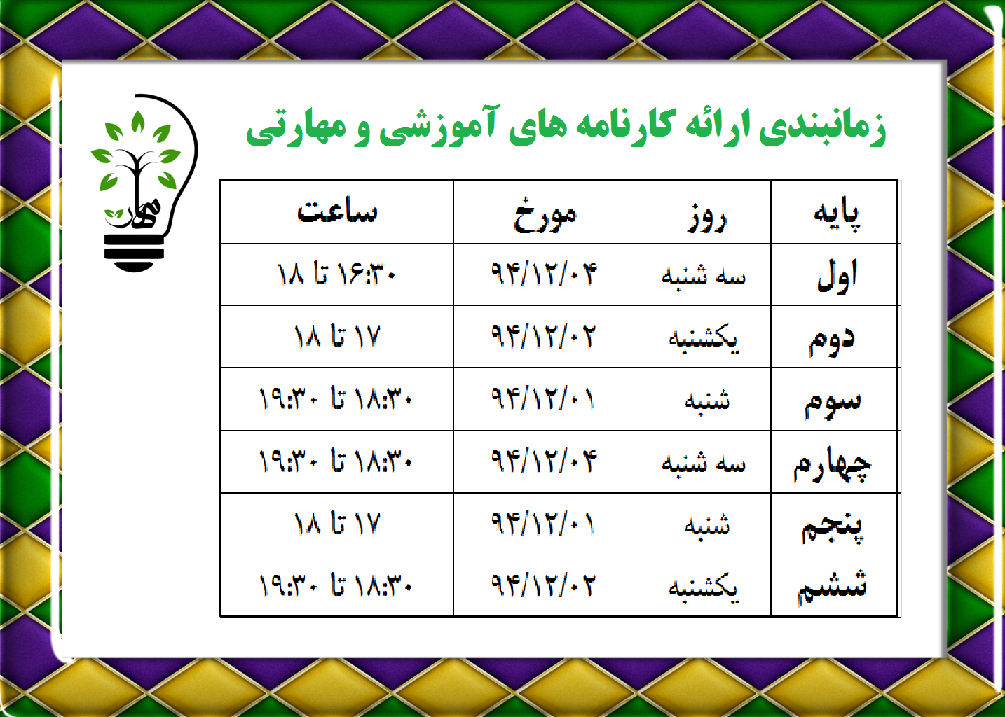 زمانبندی ارائه کارنامه درسی و مهارتی