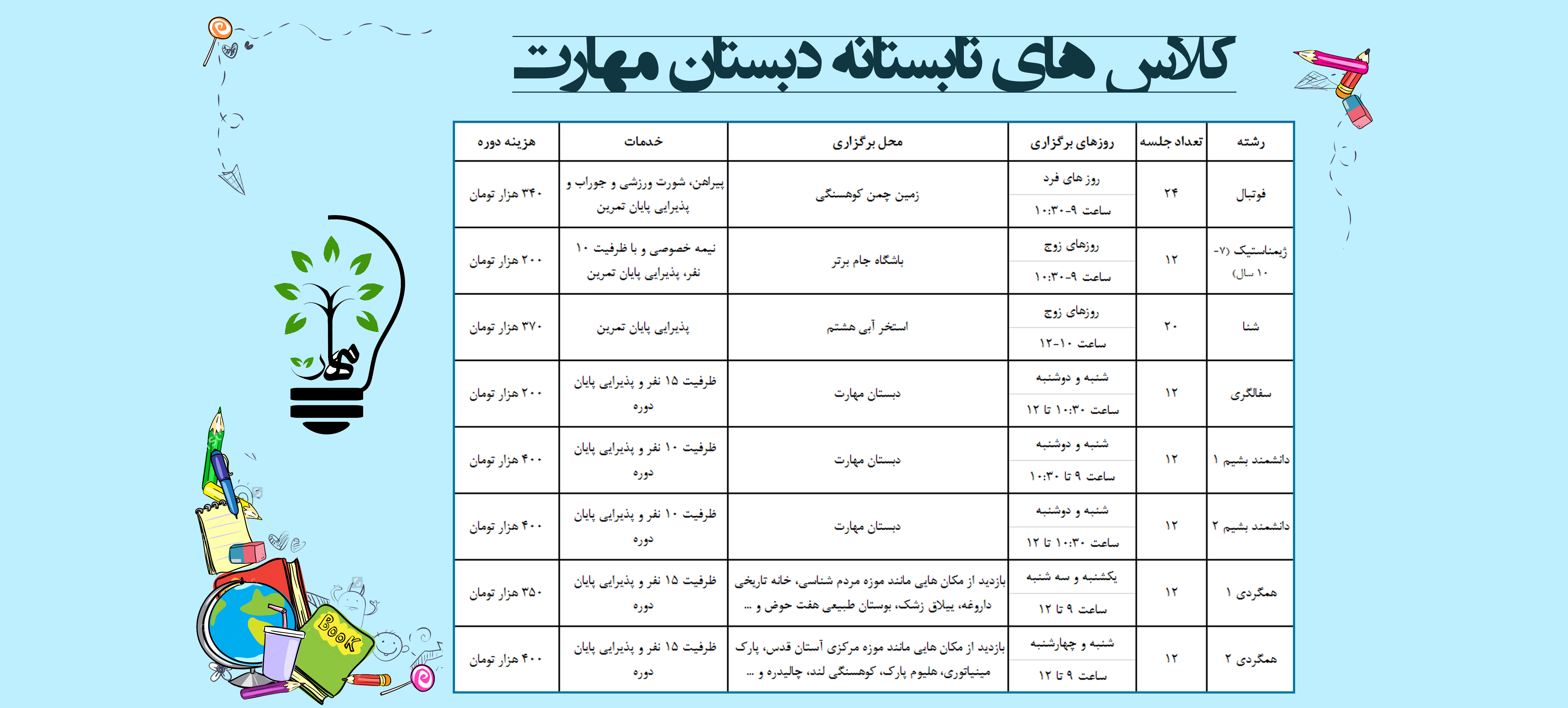 برنامه زمانبندی کلاس های تابستان ۹۸